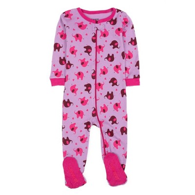 Image of Leveret Footed Cotton Pajama Pink Elephant 6-12 Month