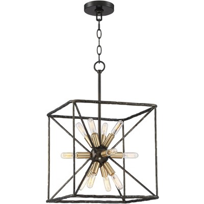 Possini Euro Design Bronze Warm Brass Sputnik Foyer Pendant Chandelier 15" Wide Modern Cube 12-Light Fixture for Dining Room House