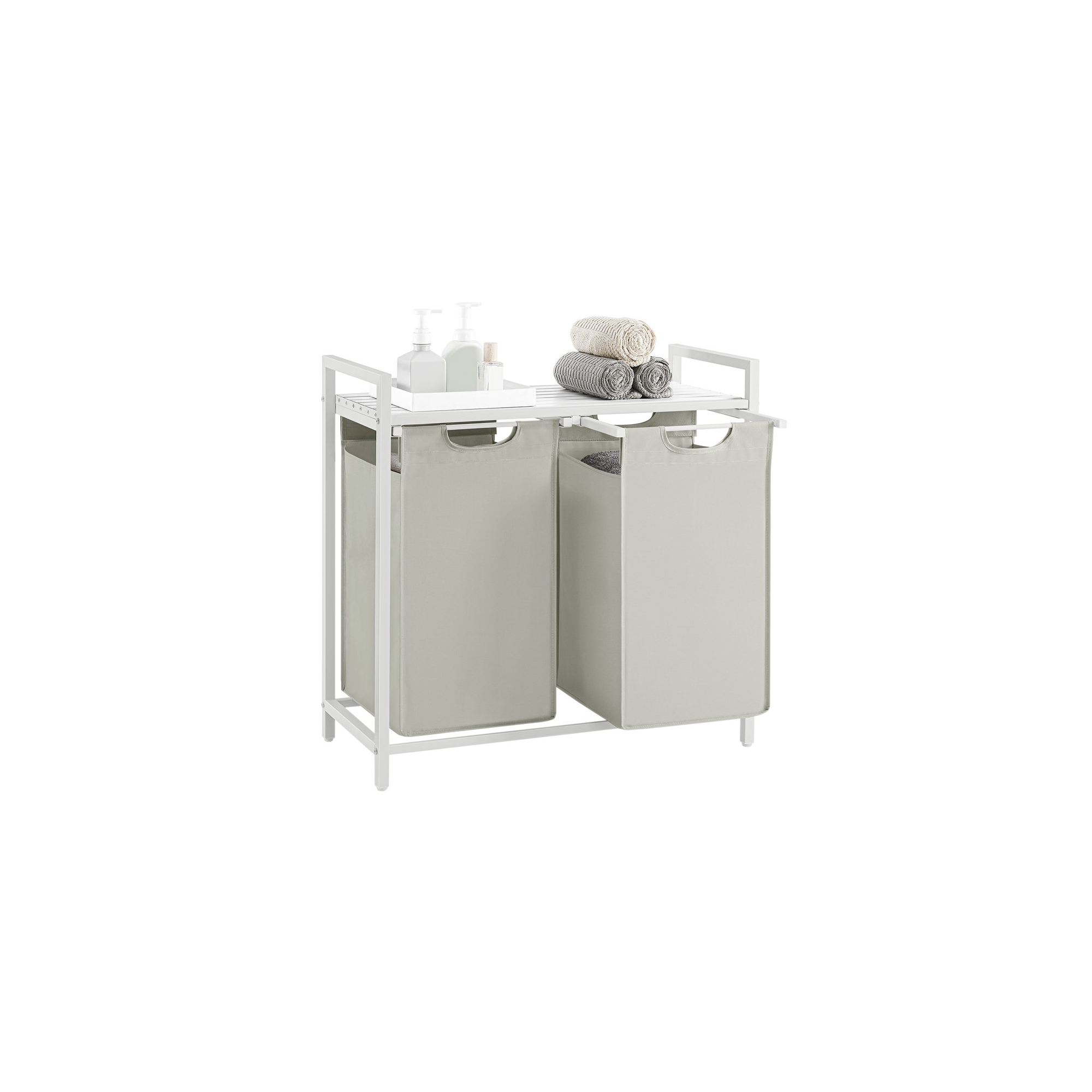VASAGLE 46L Laundry Hamper Laundry Basket with 2 Pull-Out Bags Laundry Sorter with Shelf White