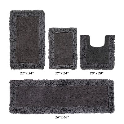 Shaggy Border Collection 4-Piece Bath Rug Set 100% Cotton Tufted Weave Ruffle Border Pattern Bathroom Rug for Machine Washable Bathmat