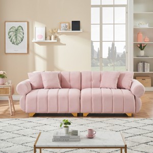 89" Velvet 3-Seater Sofa,Modern Couch with Channel Tufting,Pocket Spring Cushions & Metal Legs for Living Room,Bedroom-Baofuwish - 1 of 4