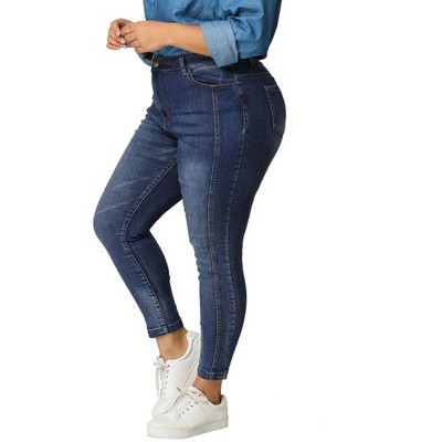 Agnes Orinda Women's Plus Size Mid Rise Stretch Washed Skinny Denim ...