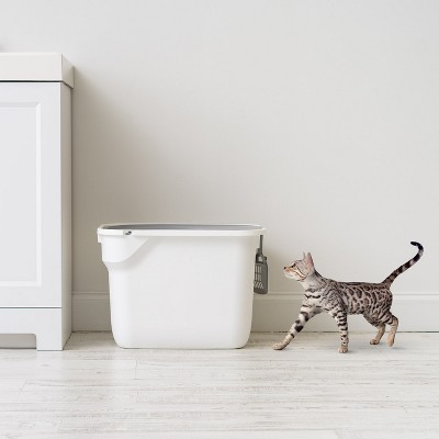 White and Gray Top Entry Cat Litter Box with Scoop