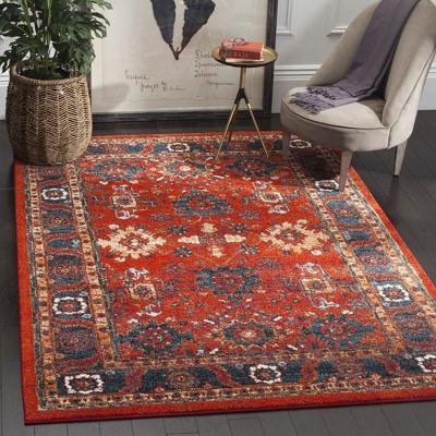 Vintage Hamadan Orange and Blue High Pile Area Rug