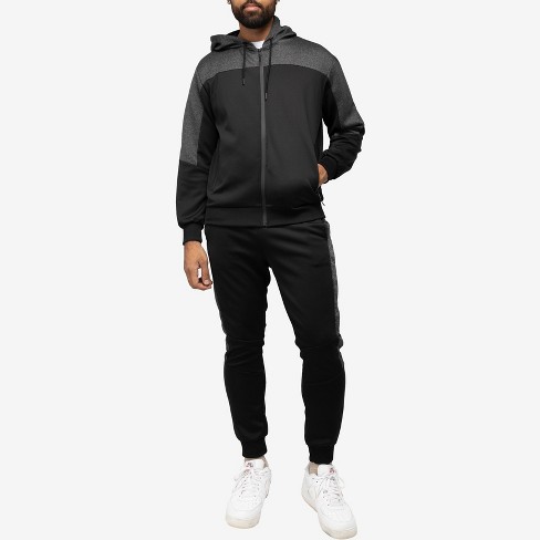 CULTURA Men's Zip Up Hoodie Track Suit in BLACK/HEATHER CHARCOAL Size Large