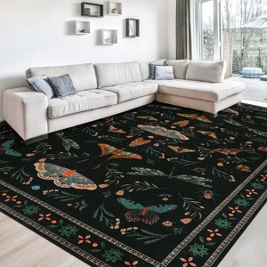 Insect Area Rug Washable Rugs, Botanical Non Slip Stain Resistant Large Carpet for Living Room Bedroom Dining Room Nursery Farmhouse Hallway Entryway - 1 of 4