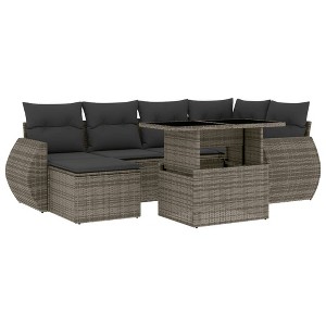 vidaXL 7 Piece Patio Sofa Set with Cushions Gray Poly Rattan - without storage - 1 of 4