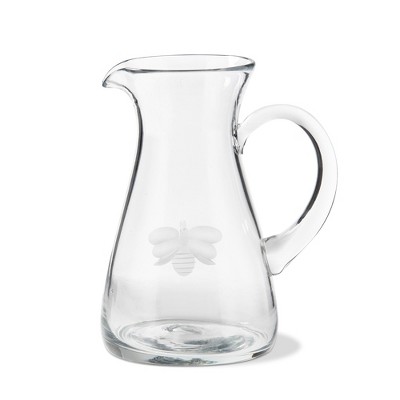 tagltd Etched Glass Bumble Bee Clear Glass Pitcher, 4.75"L x4.75"W x8.2"H, 32.0 oz