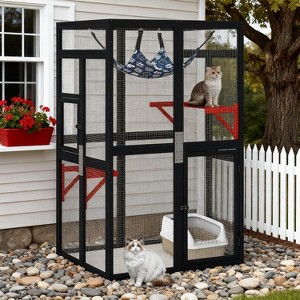Sandinrayli Outdoor Cat Catio with Window Access & Jumping Platforms, Weatherproof Wooden Cat Enclosure - 1 of 4