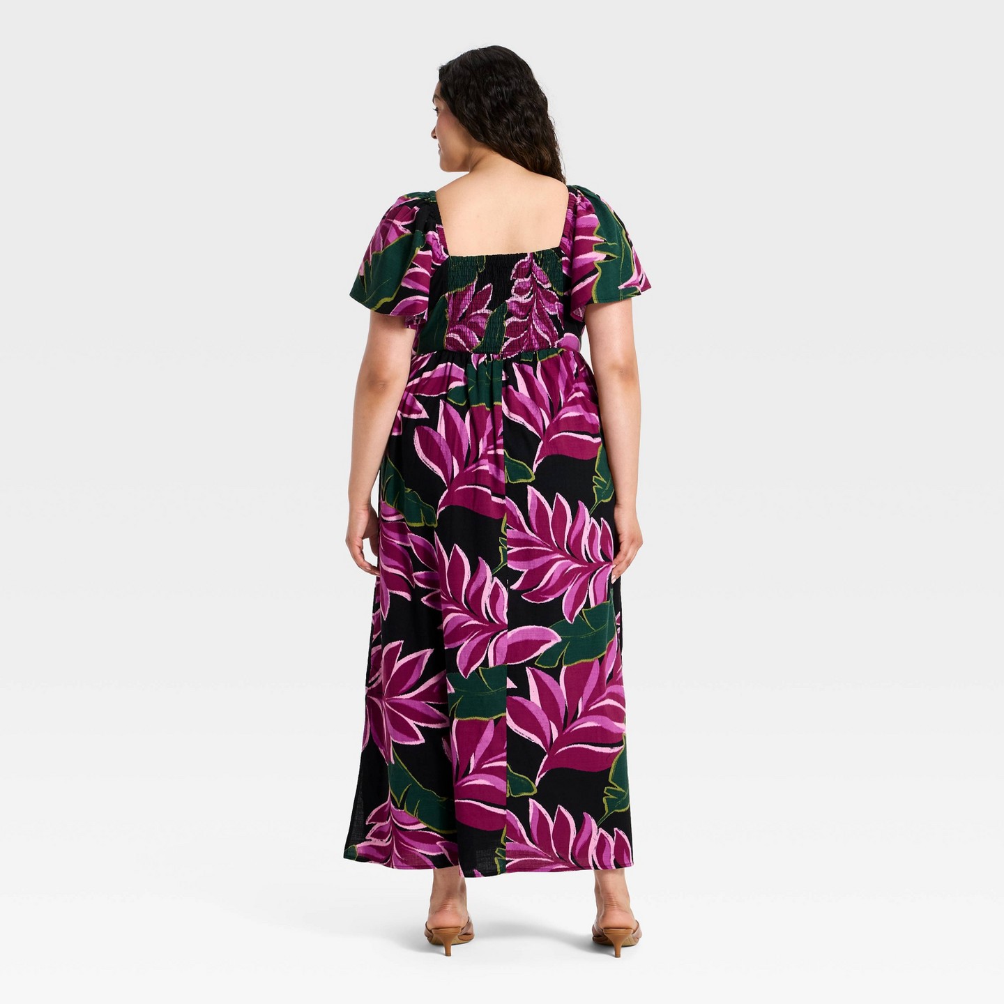 Женские платья Ava & Viv Plus Flutter Short Sleeve Tie-Front Maxi Summer Dress - Ava & Viv™ Magenta Floral XXL — фото 2
