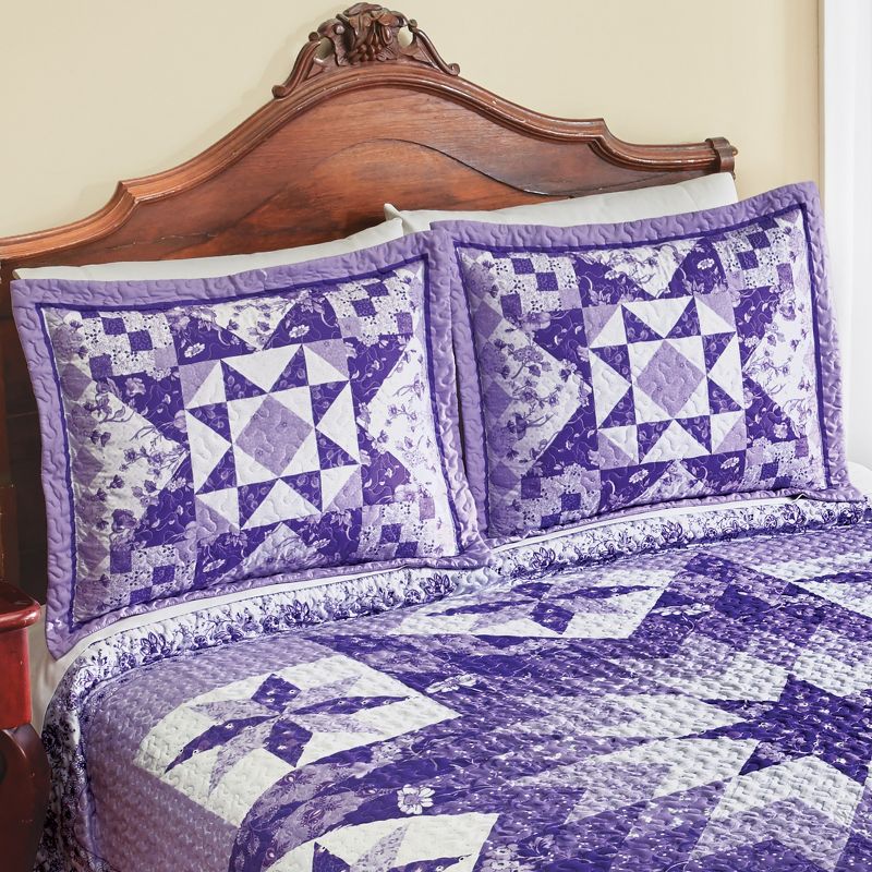 Collections Etc Vibrant Star Design and  Floral Bordered Pillow Sham Sham Lavender, 2 of 4