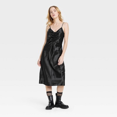 black knee length slip