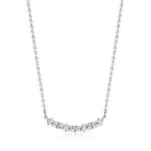 Pure Collection by Ross-Simons 0.15 ct. t.w. Round and Baguette Diamond Curved Bar Necklace in Sterling Silver Size 18 - 1 of 3