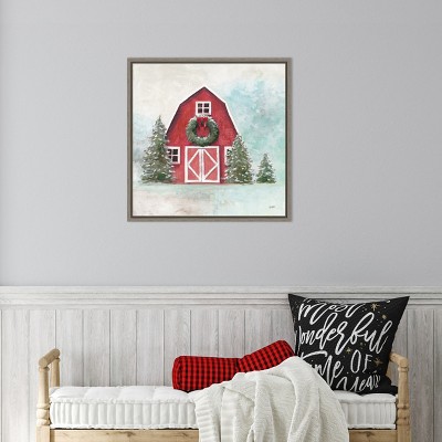 Julia Purinton Red Barn Christmas Canvas Print 22x22
