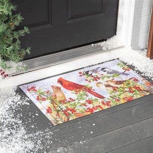 Evergreen Winter Cardinals Scene Embossed Indoor Outdoor Doormat Home Decor - 1 of 2