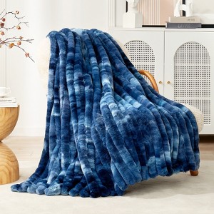 Cozy Bliss Faux Fur Plush Decorative Blanket, Cozy Warm Striped Throw Blanket - 1 of 4