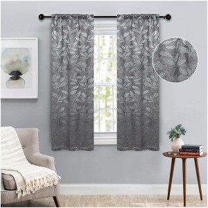 Modern Bohemian Leaves Room Darkening Semi-Blackout Curtains, Set of 2 by Blue Nile Mills - 1 of 4
