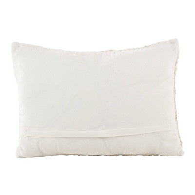 Ivory Cotton Smocked Design Rectangular Throw Pillow