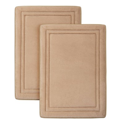 2pc Quick Drying Memory Foam Framed Bath Mat with GripTex Skid-Resistant Base Tan - Microdry