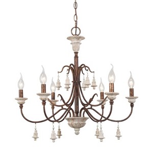 LNC Andromeda 6-Light 26.5" French Country/Cottage Candle Tiered Large Chandelier,Distressed White Wood and Antique Gold - 1 of 4