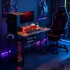 55.9" Rustic Computer Desk with Power Outlets, Pegboard & Shelves, LED Gaming Workstation for Home Office -3irtyhousy - 2 of 4