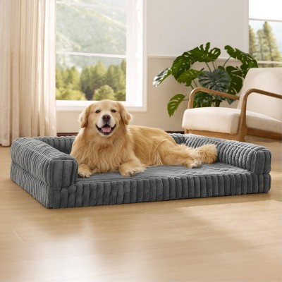 APRILSOUL Waterproof Memory Foam XL Pet Bed with Sides, Non-Slip and Egg-Crate Washable Removable Corduroy Cover