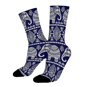 Ethnic Elephant Seamless Women Printed Crew Socks Funny Funky Socks Soft Polyester Novelty Gifts for Artists Men - 1 of 4