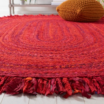 Red Oval Braided Cotton 4' x 6' Handmade Reversible Rug