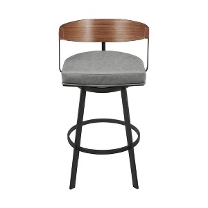 HomeRoots 30" Gray Brown and Black Faux Leather and Iron Low Back Bar Height Swivel Bar Chair - 1 of 4