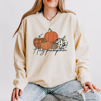 Simply Sage Market Women's Lightweight Garment Dyed Graphic Sweatshirt Hey Pumpkin Cursive