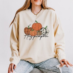 Simply Sage Market Women's Lightweight Garment Dyed Graphic Sweatshirt Hey Pumpkin Cursive - 1 of 4