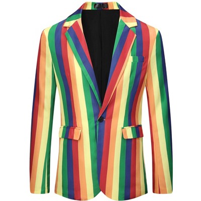 Lars Amadeus Men's Notch Lapel Prom Party Rainbow Striped Suit Jacket