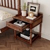 Classic Bedside Nightstand, Wooden Nightstand with Turned Legs and Metal Handle, Night stand with Drawer and Open Shelf Storage-Baofuwish - 3 of 4