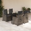 vidaXL 5 Piece Patio Dining Set with Cushions Gray Poly Rattan - 55.1" Table Length Without Footrest 4 Items - 2 of 4