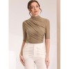 Allegra K Women's Mock Neck Stretch Short Sleeve Sheer Mesh Ruched Blouses - 3 of 4