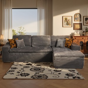 XIZZI No Assembly Sectional Sofa Set w/ Chaise - Plush/Corduroy Fabric, High-Resilience Foam, Beige/Black/Gray - Ships Compressed & Ready to Use - 1 of 4