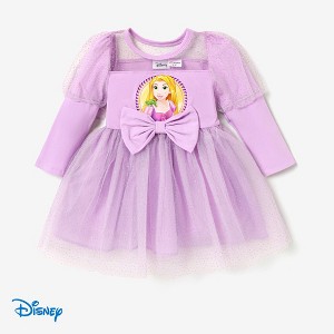 Disney Princess Baby Toddler Girl Flutter Long Sleeves Tulle Dress Birthday Party Costume - 1 of 4