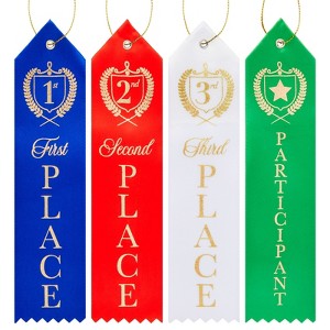 Blue Panda 100 Pack Award Ribbons, 1st, 2nd, 3rd Place, and Participant, Competition Prizes 2 x 8 In, 4 Colors - 1 of 4