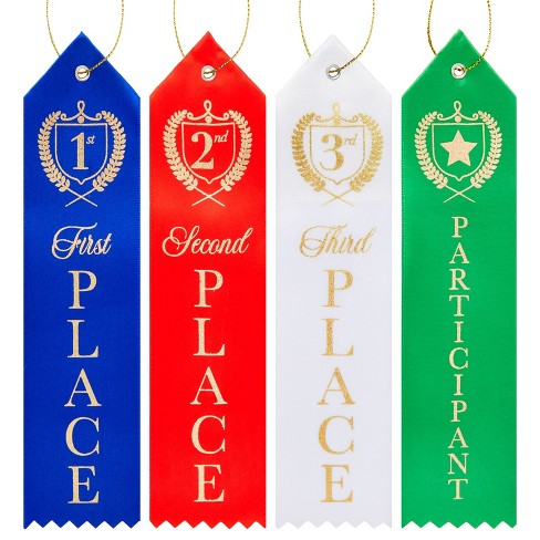 Blue Panda 100 Pack Award Ribbons, 1st, 2nd, 3rd Place, and Participant,  Competition Prizes 2 x 8 In, 4 Colors