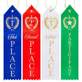 Blue Panda 100 Pack Award Ribbons, 1st, 2nd, 3rd Place, and Participant, Competition Prizes 2 x 8 In, 4 Colors