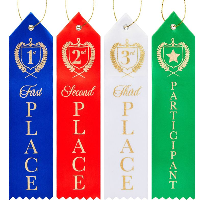 Blue Panda 100 Pack Award Ribbons, 1st, 2nd, 3rd Place, and Participant, Competition Prizes 2 x 8 In, 4 Colors, 1 of 7