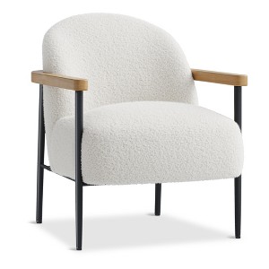 Accent Chair Mid-Century Modern Chair with Teddy Fabric, Wood Arms, Metal Frame & Adjustable Feet, Lounge Arm Chair for Living Room, Bedroom, Balcony - 1 of 4