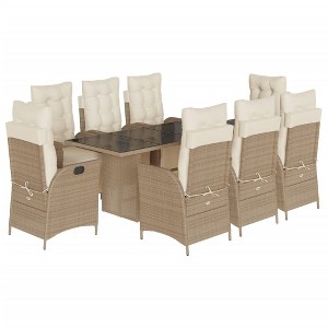 vidaXL Patio Dining Set with Cushions Table and Chair Furniture Poly Rattan - Beige and Cream Glass 8 Piece - 1 of 4