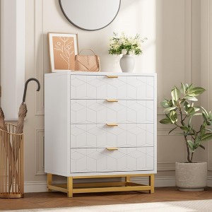 Dressing Table, Four Drawer Bedroom Dresser, Wooden Dresser, Modern Dressing Table with Gold Metal Handles for Living Room, Hallway, Entryway，White - 1 of 4