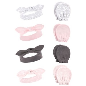 Hudson Baby Infant Girl Cotton Headband and Scratch Mitten Set, Pink Bandana, 0-6 Months - 1 of 4
