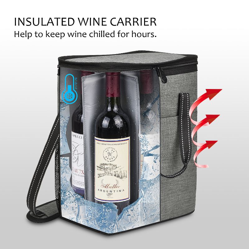 Tirrinia 6 Bottle Wine Gift Carrier - Insulated & Padded Wine Carrying Cooler Tote Bag with Handle and Adjustable Shoulder Strap, Gift for Wine Lover, 2 of 8
