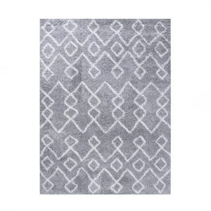 Boho Geometric Diamonds Plush Indoor Shag Area Rug or Runner by Blue Nile Mills - 1 of 4