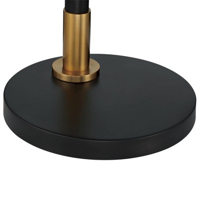 Elegant Arc Floor Lamp with Warm Gold and Black Metal, Linen Shade