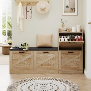 Shoe Storage Cabinet with 4 Flip Drawers, Entryway Shoe Storage with Shoe Bench, Narrow Slim Shoe Cabinet for Entryway, Living Room, Hallway - 1 of 4