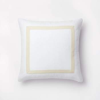 Euro Cotton Slub Border Applique Decorative Throw Pillow White/Camel - Threshold™ designed with Studio McGee
